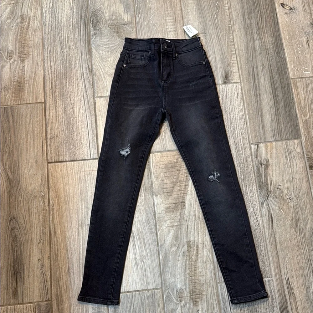RSQ Girls Super High Rise Jeggings Black Distressed Size‎ 8 NWT